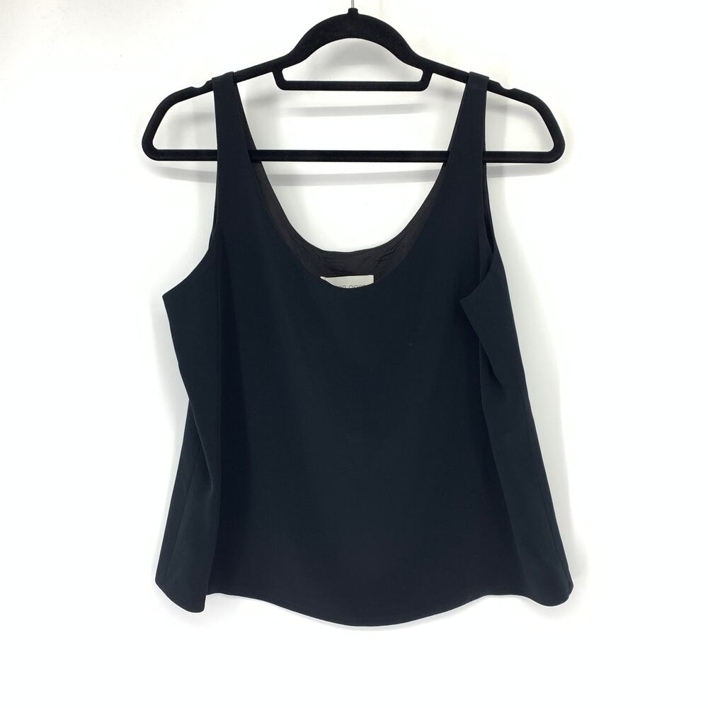 Victor Costa Top Womens 12 Black Deep Scoop Neck Wide Tank Straps Woven Texture